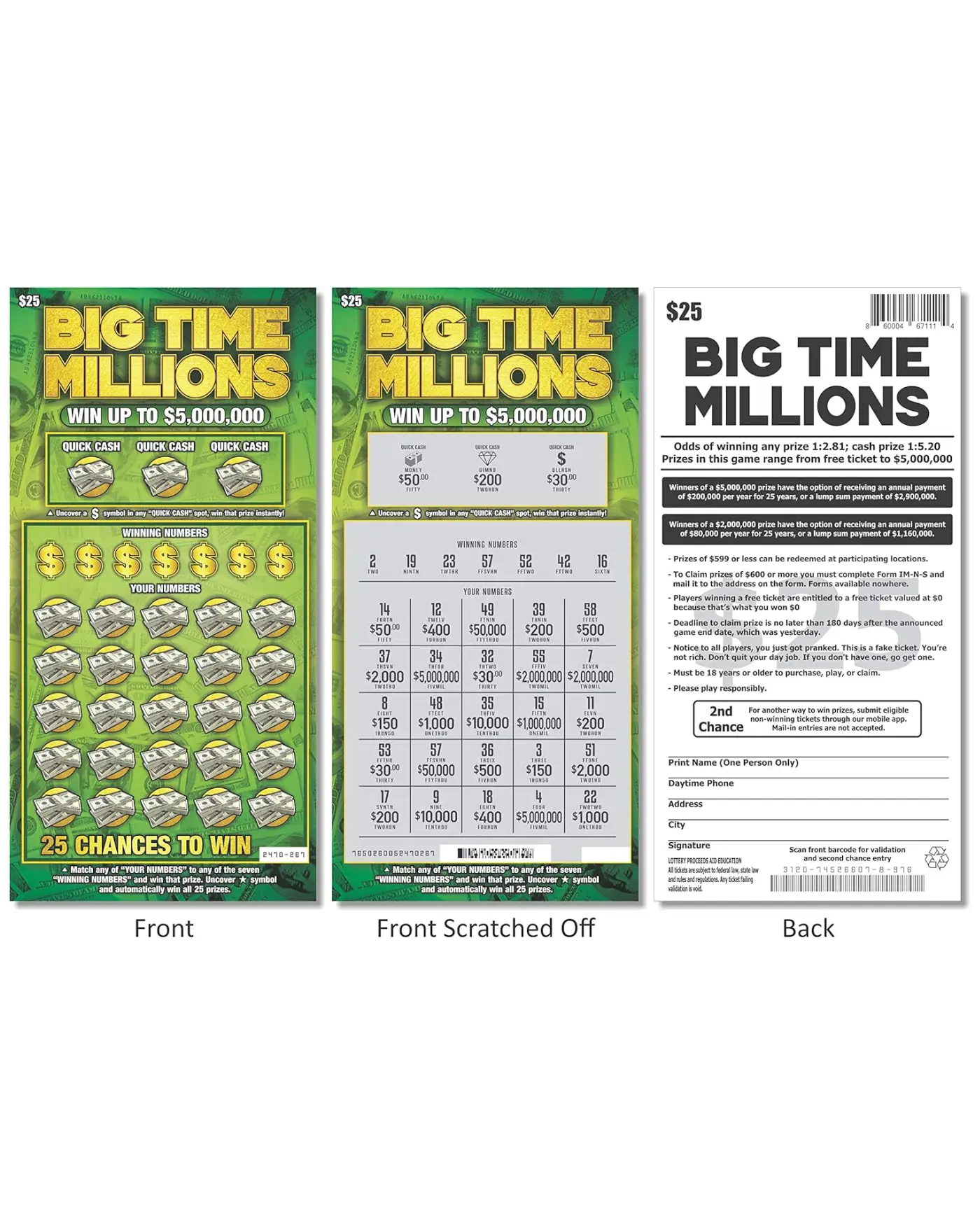 Realistic Fake Lottery Tickets (8-Pack) – Win $50,000 & Break Hearts - Image 3