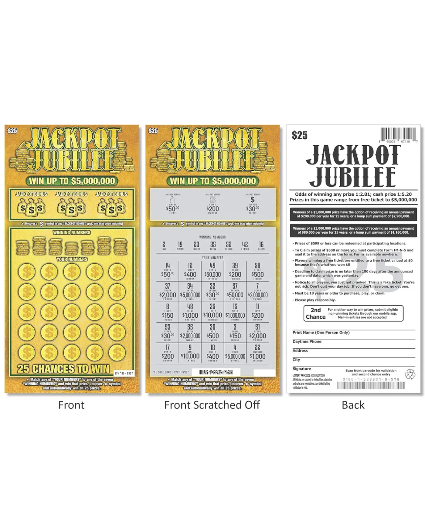 Realistic Fake Lottery Tickets (8-Pack) – Win $50,000 & Break Hearts - Image 4